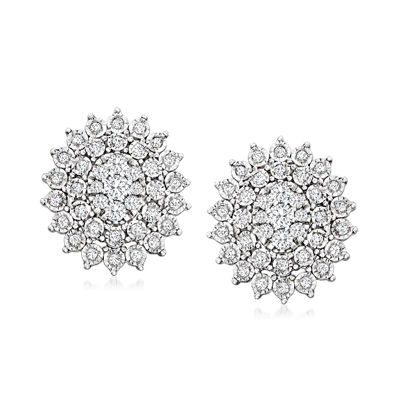 Hoop earrings with rhinestone embellishments for a glamorous and sparkling look-Ross-Simons Diamond Oval Cluster Earrings in Sterling Silver