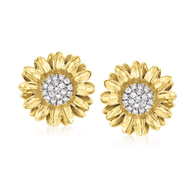 Best hoop earrings with twisted rope designs for a nautical-inspired style-Ross-Simons Diamond Sunflower Earrings in 18kt Gold Over Sterling