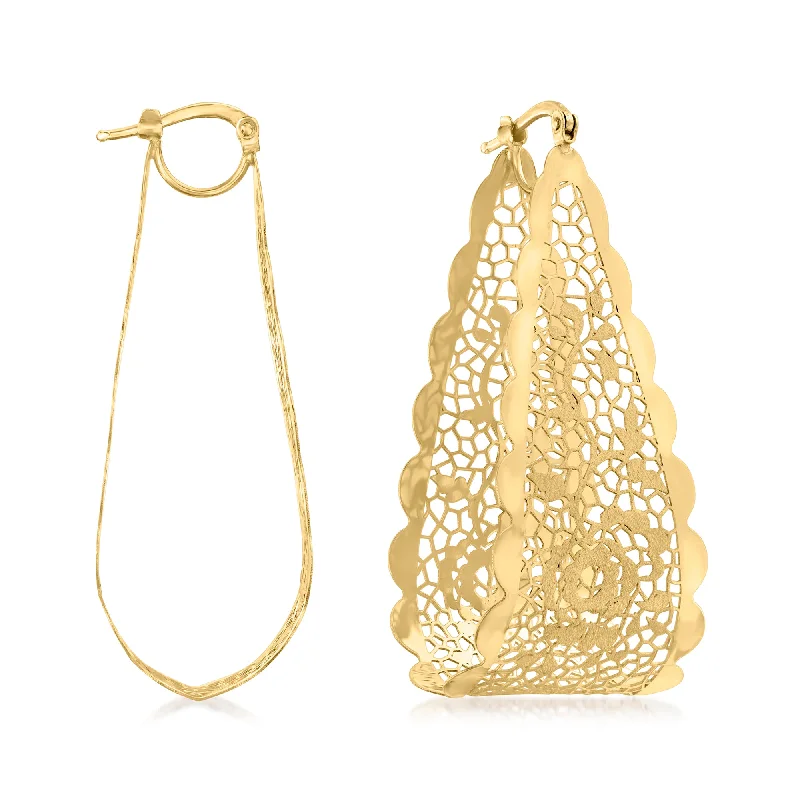 Best hoop earrings with snake-inspired designs for an edgy and fierce vibe-Ross-Simons Italian 14kt Yellow Gold Floral Lace U-Shaped Hoop Earrings