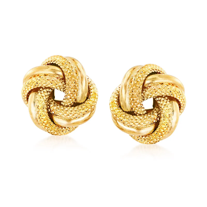 Hoop earrings with stacked layers for a bold and textured design-Ross-Simons Italian 18kt Yellow Gold Love Knot Earrings