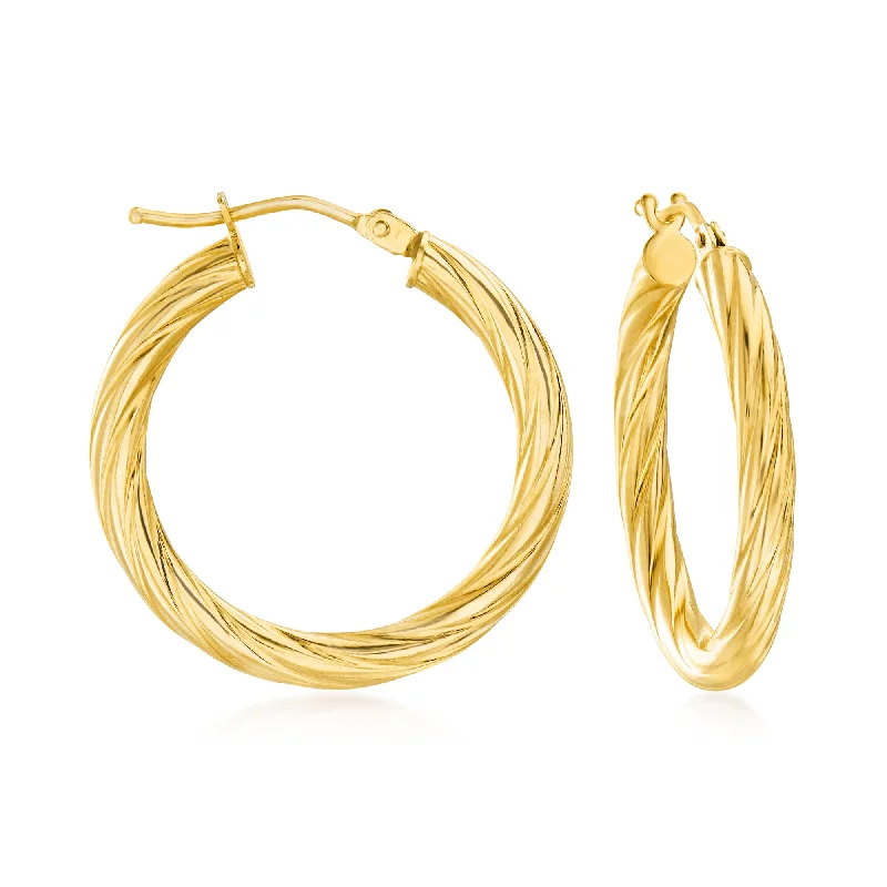 Best hoop earrings with matching bracelets for a coordinated jewelry set-Ross-Simons Italian 18kt Yellow Gold Twisted Hoop Earrings