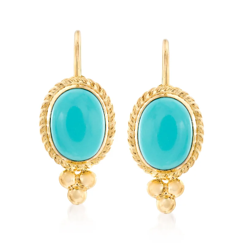 Best hoop earrings with lever-back closures for secure and easy wear-Ross-Simons Turquoise Rope-Edge Earrings in 14kt Yellow Gold