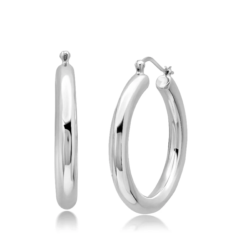 Hoop earrings with snake print designs for an edgy, wild appearance-Sterling Silver 40X5 MM Hoop Earrings