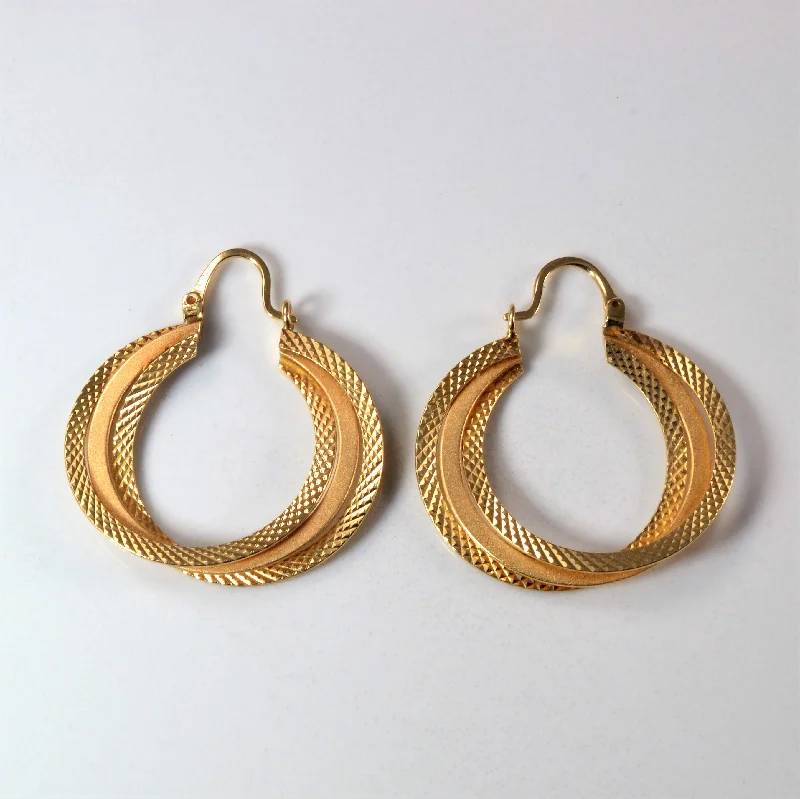 Hoop earrings with leather accents for a sleek and bold combination-Textured Swirl Hoop Earrings |