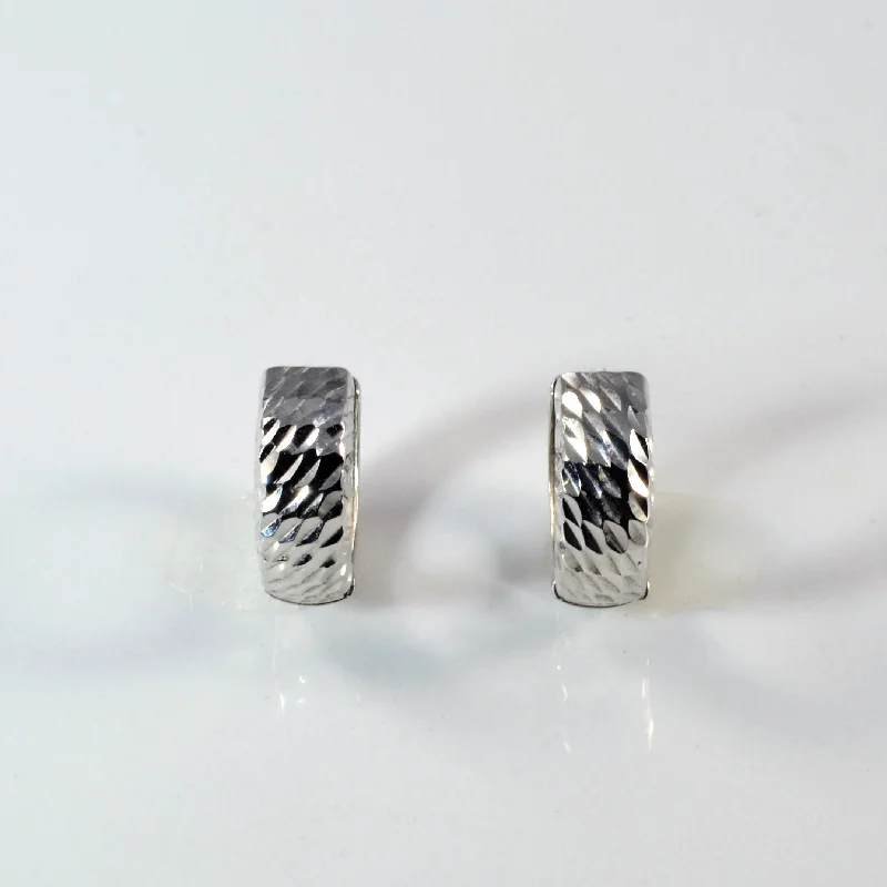 Large hoop earrings for a bold and statement-making fashion accessory-Diamond Cut White Gold Huggie Earrings |