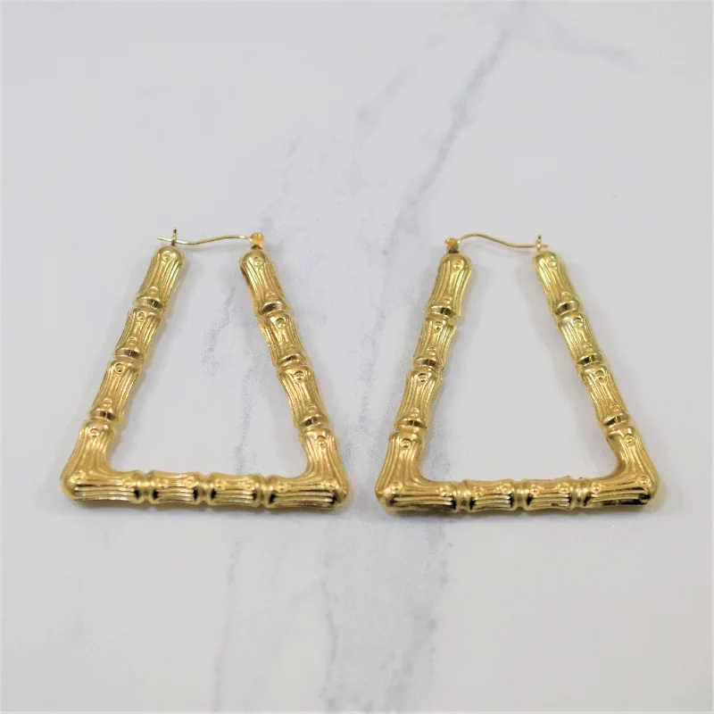 Best hoop earrings with oval shapes for a unique and elongated design-Triangular Bamboo Textured Gold Earrings |