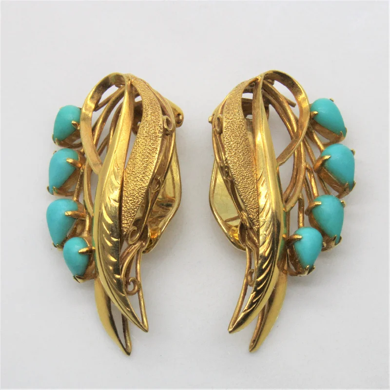 Hoop earrings with spiral designs for a dynamic and fluid look-1950s Turquoise Clip On Earrings | 1.00ctw |