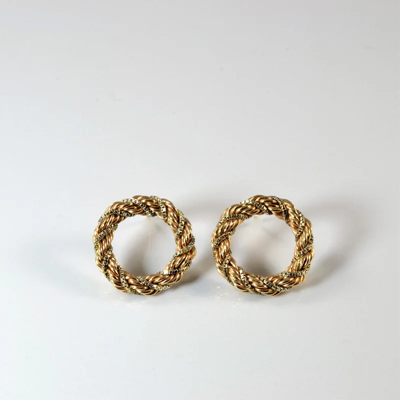 Hoop earrings with hammered textures for a boho-chic and rustic vibe-Two Tone Rope Wreath Earrings |