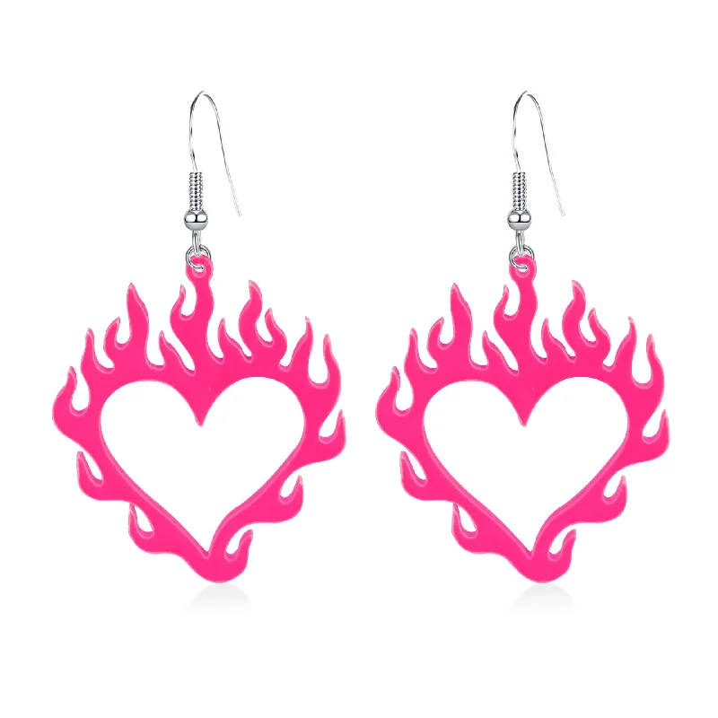 Hoop earrings with textured finishes for a vintage and classic style-Wholesale Halloween Heart Flame Acrylic Earrings