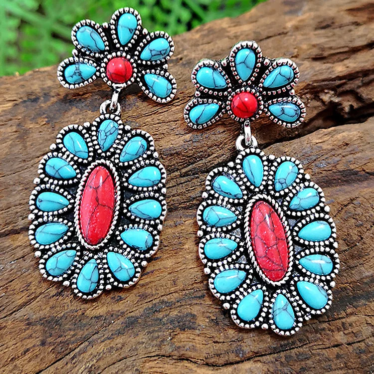 Best hoop earrings with satin ribbons for a soft, feminine appearance-Wholesale Antique Silver Turquoise Metal Earrings