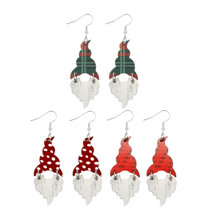 Best hoop earrings with butterfly motifs for a playful and whimsical appearance-Wholesale Christmas Elf Wood Chips Retro Plaid Polka Dot Christmas Hat Earrings