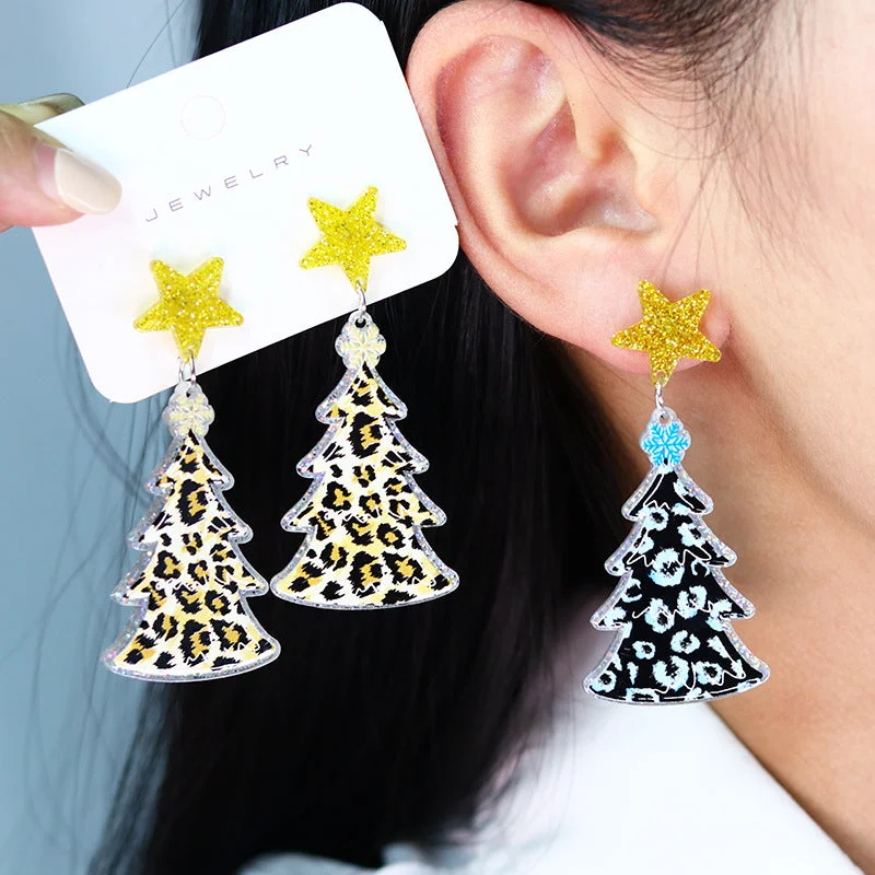 Hoop earrings with a chunky design for a bold and trendy statement-Wholesale Christmas Leopard Print Christmas Tree Acrylic Earrings