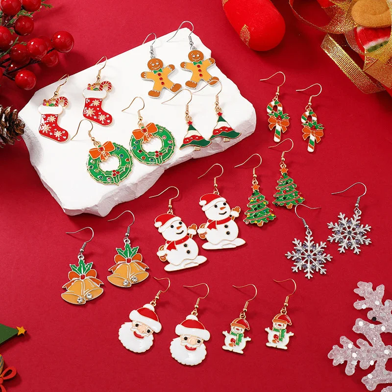 Best hoop earrings with Swarovski crystals for added sparkle and luxury-Wholesale Christmas Tree Snowman Christmas Alloy Earrings