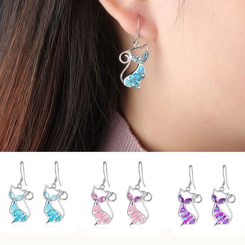 Hoop earrings with resin accents for a bold and colorful design-Wholesale Creative Cat Alloy Earrings