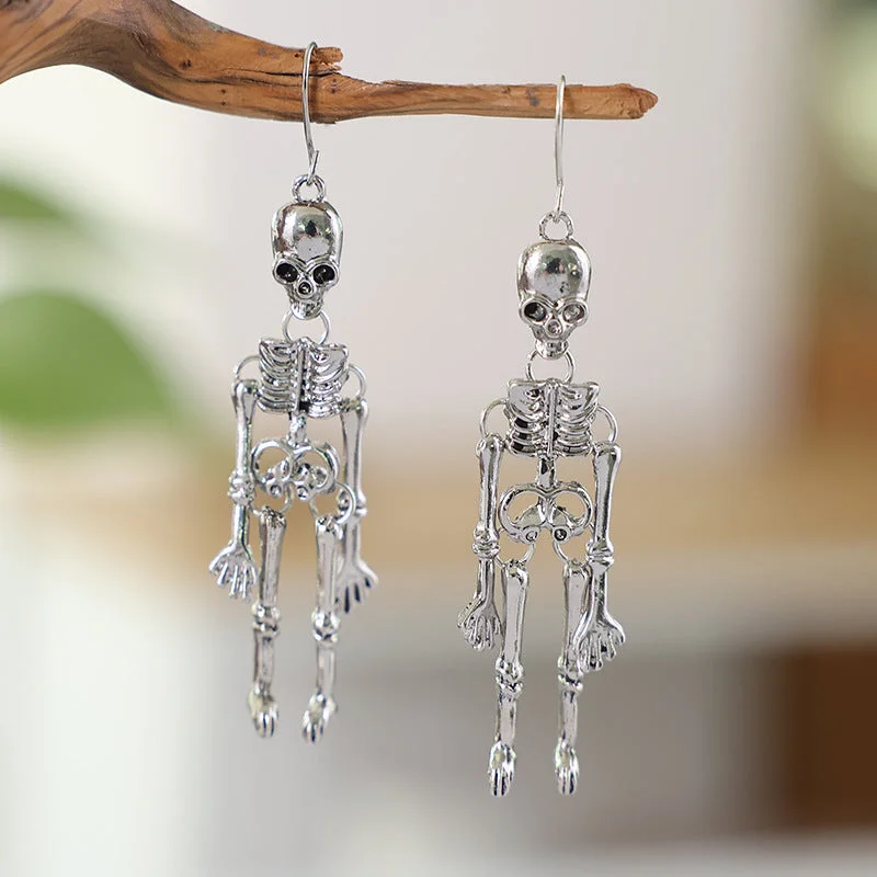 Hoop earrings with infinity loop designs for a continuous and eternal shape-Wholesale Halloween Skeleton Body Alloy Earrings