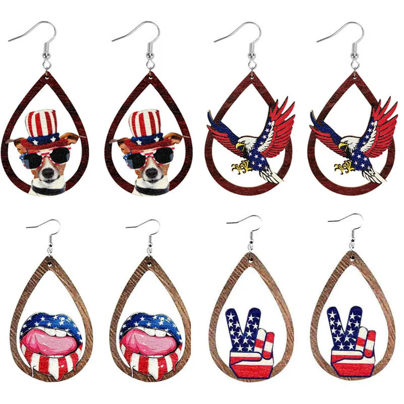 Hoop earrings with a chunky design for a bold and trendy statement-Wholesale Independence Day Flag Wood Earrings