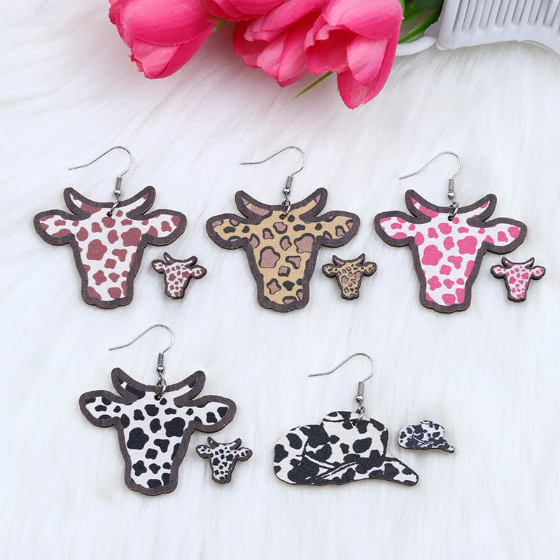 Best hoop earrings with geometric pendants for a modern, chic appeal-Wholesale Large Bull Head Small Bull Head Wood Earrings