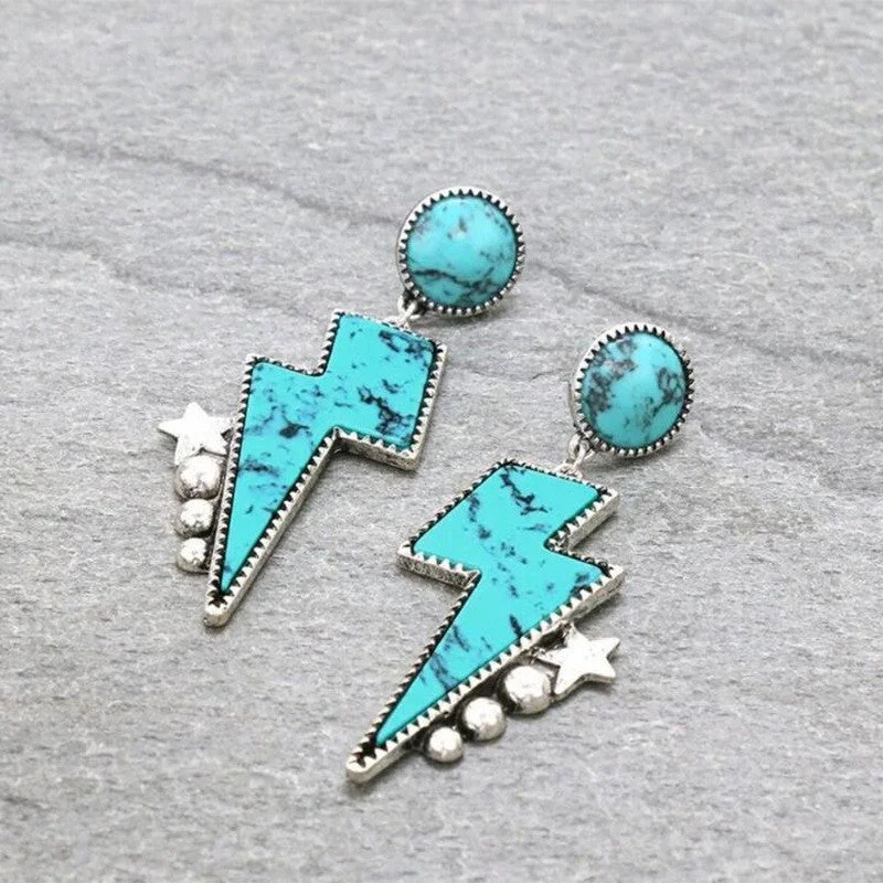 Hoop earrings with snake print designs for an edgy, wild appearance-Wholesale Lightning Strike Lightning Turquoise Alloy Earrings