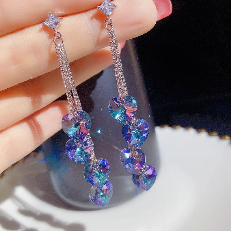 Best hoop earrings with sparkling cubic zirconia for a brilliant, budget-friendly effect-Wholesale Long Tassels Crystal Earrings