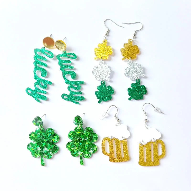 Best hoop earrings with minimalist designs for a clean and modern aesthetic-Wholesale Jewelry St. Patrick's Day Lucky Glitter Acrylic Earrings