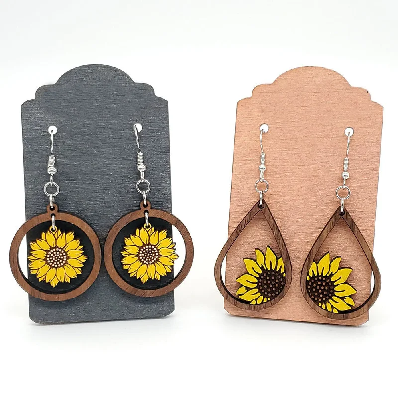 Best hoop earrings with turquoise stones for a bohemian-inspired vibe-Wholesale Jewelry Sunflower Wood Earrings