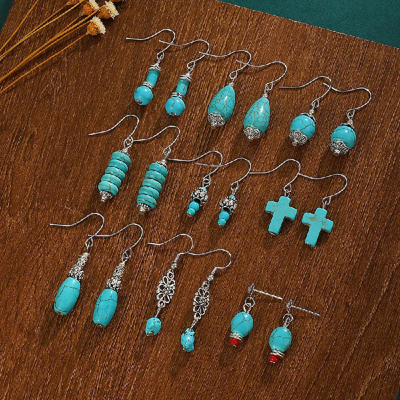 Best hoop earrings with braided leather for a rustic, stylish finish-Wholesale Turquoise Pendants Bohemian Alloy Earrings