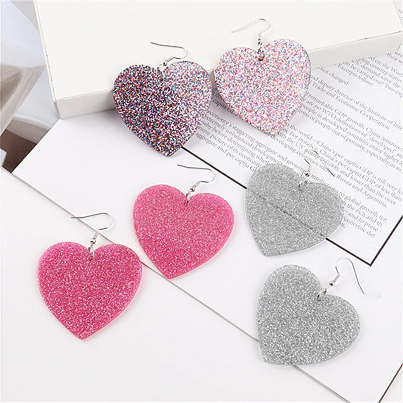 Hoop earrings with faceted crystals for added sparkle and shine-Wholesale Valentine's Day Glitter Heart Acrylic Earrings