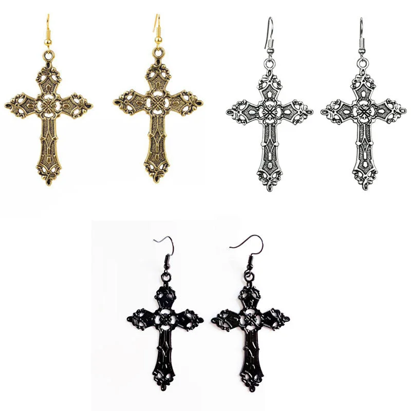 Classic hoop earrings with a thin profile for a sleek and subtle style-Wholesale Vintage Gothic Cross Alloy Earrings